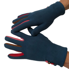 Load image into Gallery viewer, G1925 Plain teal ladies Gloves with a splash of colour between the fingers
