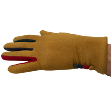 Load image into Gallery viewer, G1925 Plain mustard ladies Gloves with a splash of colour between the fingers
