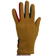 Load image into Gallery viewer, G1925 Plain mustard ladies Gloves with a splash of colour between the fingers
