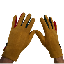 Load image into Gallery viewer, G1925 Plain mustard ladies Gloves with a splash of colour between the fingers
