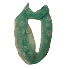 Load image into Gallery viewer, Lime Green with White Flower Chiffon Style Design Snood Scarf
