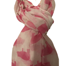 Load image into Gallery viewer, Cream with pink pig design scarf/wrap. long ladies soft scarf
