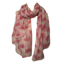 Load image into Gallery viewer, Cream with pink pig design scarf/wrap. long ladies soft scarf
