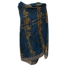 Load image into Gallery viewer, Blue with Mustard Building Complex and Grey Border Long Scarf
