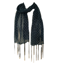 Load image into Gallery viewer, Green Spotty Long Thin Shiny Scarf with Pretty Sparkle Lovely for Evening wear
