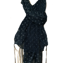 Load image into Gallery viewer, Green Spotty Long Thin Shiny Scarf with Pretty Sparkle Lovely for Evening wear
