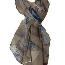 Load image into Gallery viewer, Beige with Blue/White Big Boats Scarf.
