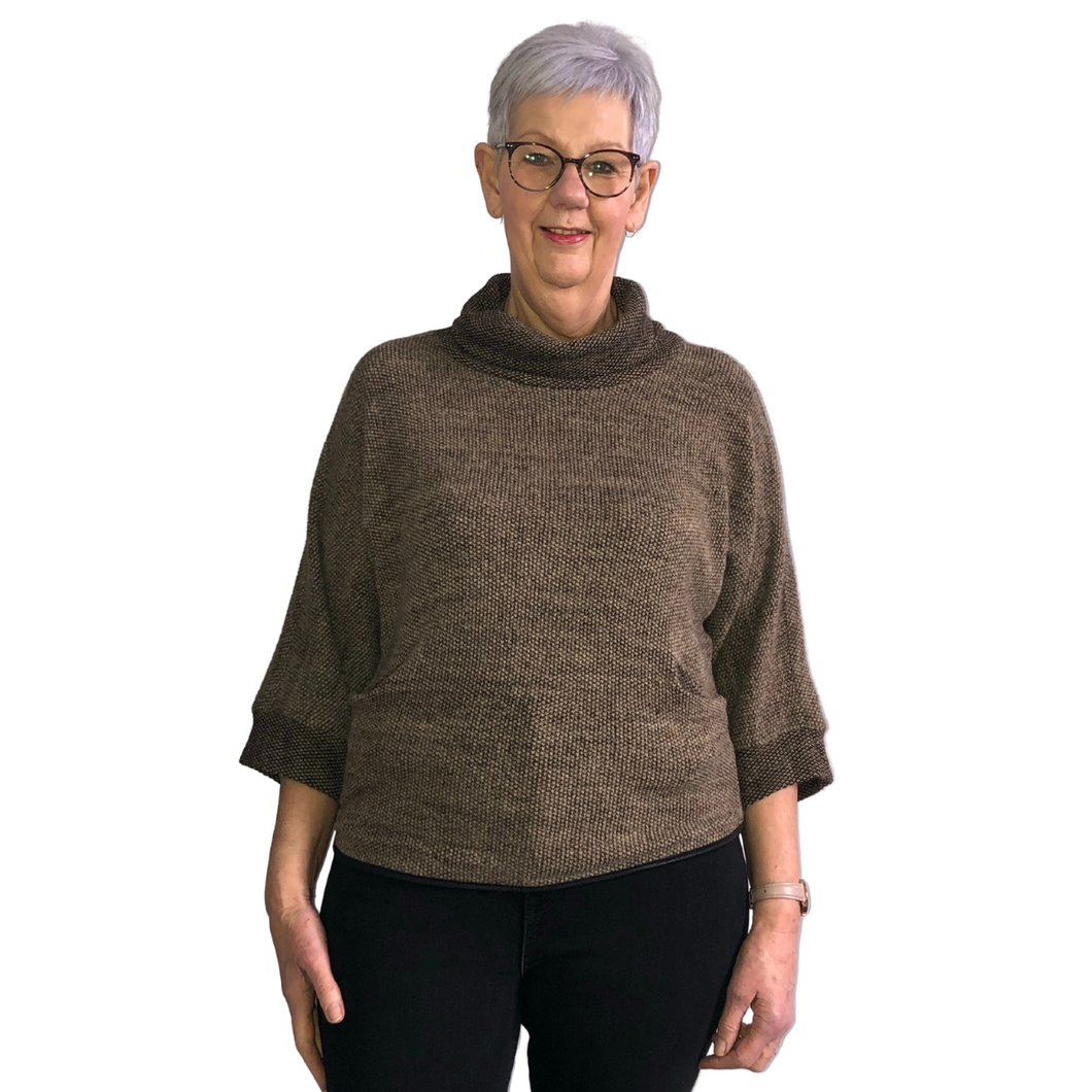 Ladies plain Beige Soft Knit Cowl Neck Jumper with Pockets (A103)