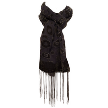 Load image into Gallery viewer, Grey Leopard Print Glittered Velvet Scarf/wrap with Tassels for women.
