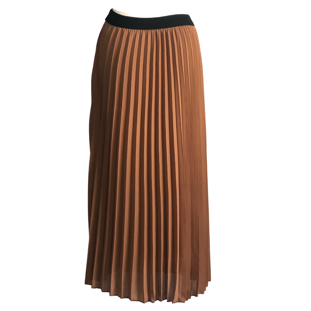 Tan Ladies Pleated Lined Skirt (A105) - Made in Italy