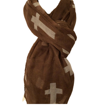 Load image into Gallery viewer, Brown with White Crosses Scarf/wrap
