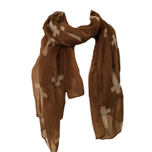 Load image into Gallery viewer, Brown with White Crosses Scarf/wrap
