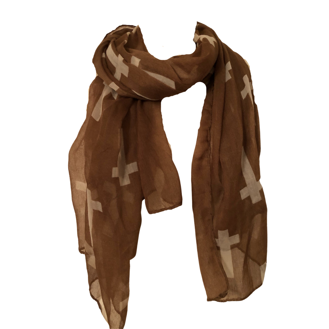 Brown with White Crosses Scarf/wrap