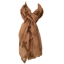 Load image into Gallery viewer, Pink with Brown Crosses Scarf/wrap
