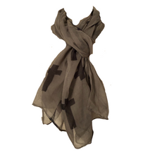 Load image into Gallery viewer, Grey with Black Crosses Scarf/wrap
