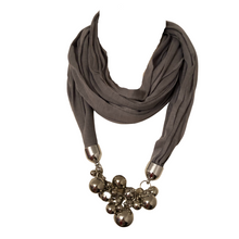 Load image into Gallery viewer, Grey Jewelled Scarf with Grape Design.
