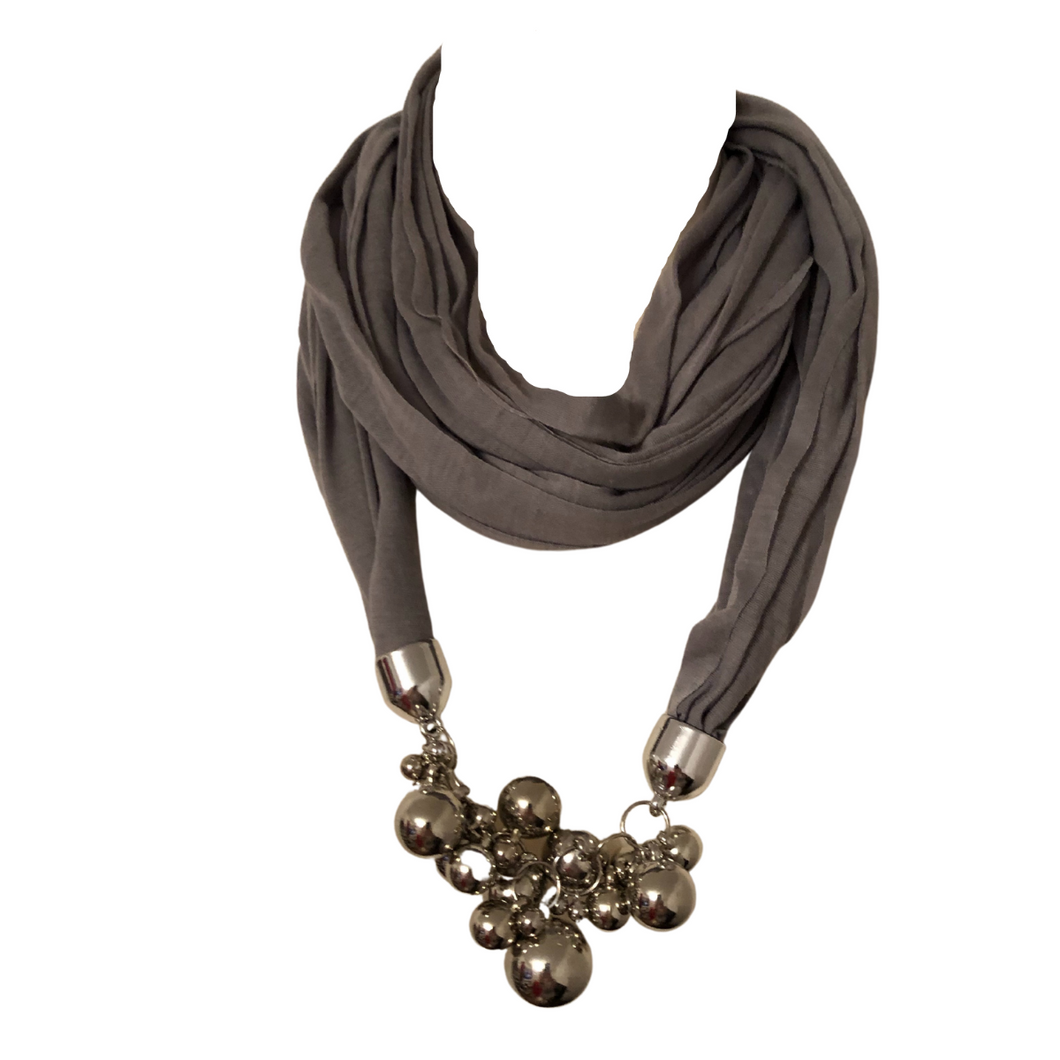 Grey Jewelled Scarf with Grape Design.