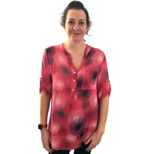 Load image into Gallery viewer, Fuchsia Pink dandelion puff design collarless Shirt 100% cotton. (A109)
