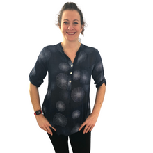 Load image into Gallery viewer, Navy dandelion puff design collarless Shirt 100% cotton (A109)
