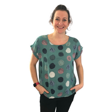 Load image into Gallery viewer, Sage Green with multi coloured Dots T shirt  (A107) - Made in Italy
