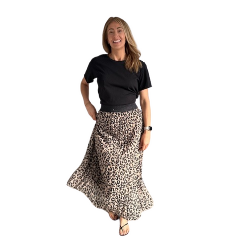 Beige animal pleated skirt for women