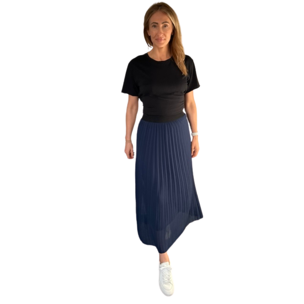 Navy blue pleated skirt