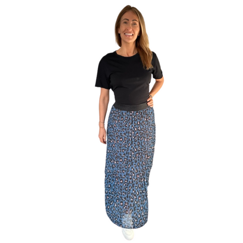 Blue leopard print skirt